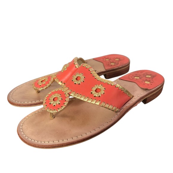 Jack Rogers Nantucket Thong Sandals Coral‎ Gold Size 8 Slip On Shoes Leather - Picture 3 of 11